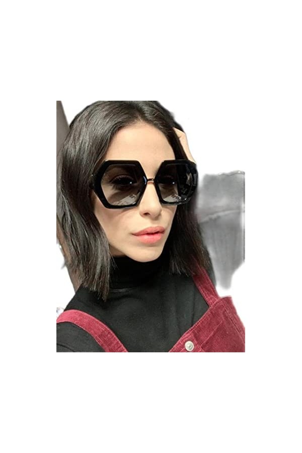YANGQI Lunettes de soleil Polygon pour femme - Design de luxe hexagonal noir - Lunettes de soleil vintage rétro chic - Lunett