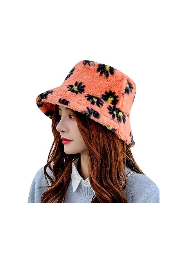 MIFULGOO Chapeau cloche dhiver tendance pour femme années 90 en fausse fourrure pliable bord concassable - orange - Taille u