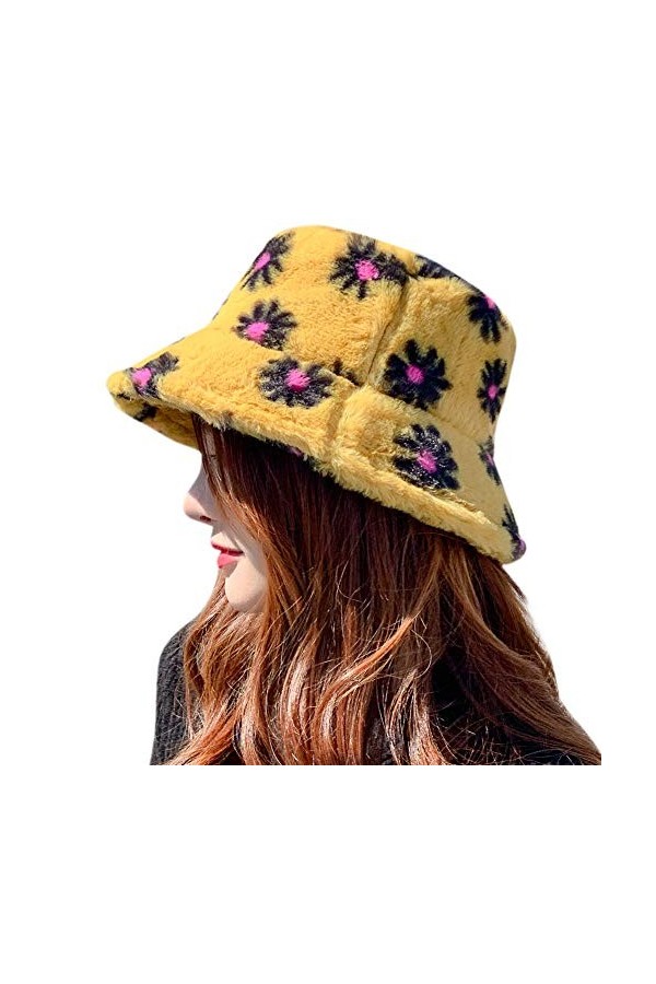 MIFULGOO Chapeau cloche dhiver tendance pour femme années 90 en fausse fourrure pliable bord concassable - orange - Taille u