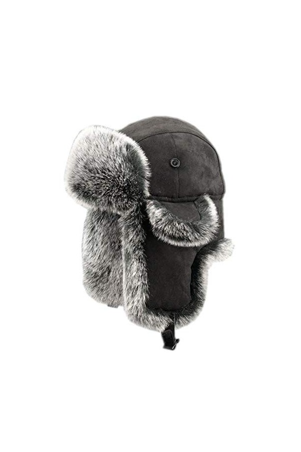 Insun Unisex Chapka Suède Chapeau de Trappeur en Fausse Fourrure Chaud Anti Vent Ushanka Chapeau de Chasse Russe Marron XL