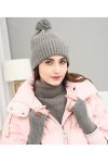 YULOONG Ensemble bonnet, écharpe, gants de conduite pour femme en tricot côtelé 3 en 1, gris