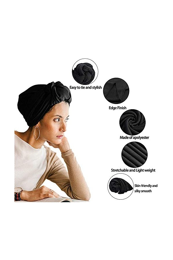 Lot de 5 turbans en jersey extensible pour cheveux urbains, couleur unie, ultra doux, extra long, respirant, pour femme