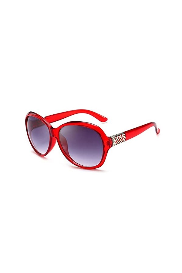 HPIRME Lunettes de soleil rondes vintage femme lunettes de soleil rétro grand cadre dégradé dames, vin rouge, taille unique