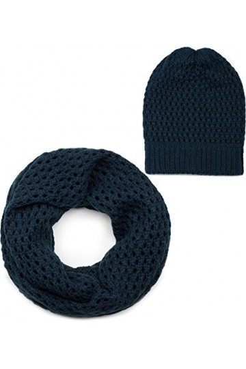 styleBREAKER Ensemble constitué dun bonnet et dune écharpe loop, châle tricoté avec motif ajouré et bonnet en maille, unise