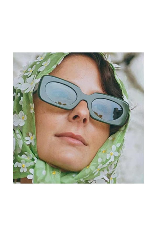 RCJOLLZ Rétro carré Couleur Bonbon Lunettes de Soleil Femmes Mode Ovale lentille Nuances UV400 Hommes Jaune Vert Lunettes de 