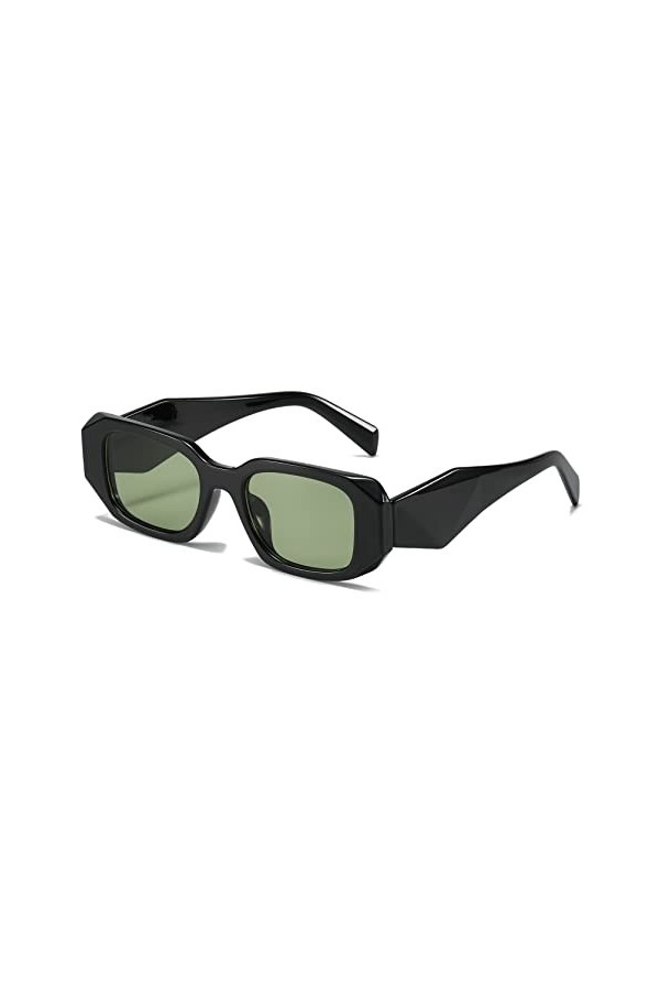 OSAGAMA Lunettes de soleil rétro rectangulaires Chunky Protection UV pour homme et femme, noir/vert, Taille unique