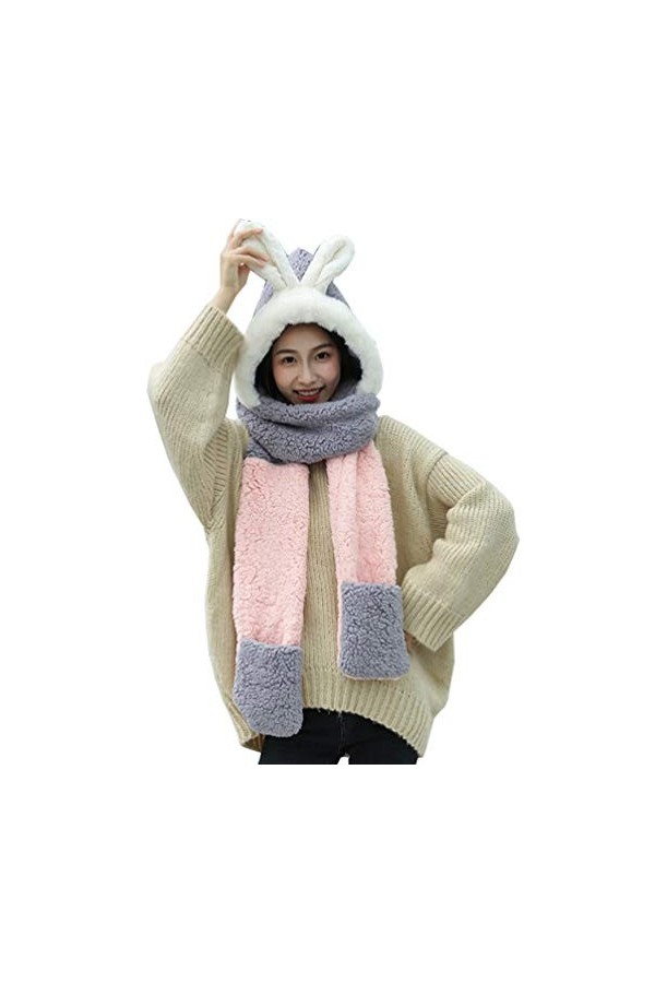 Alltops Écharpe à capuche 3 en 1 pour femme avec des moufles - Rose - Taille unique