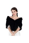 Yean Écharpe de mariée en fausse fourrure pour femme - Noir - taille libre