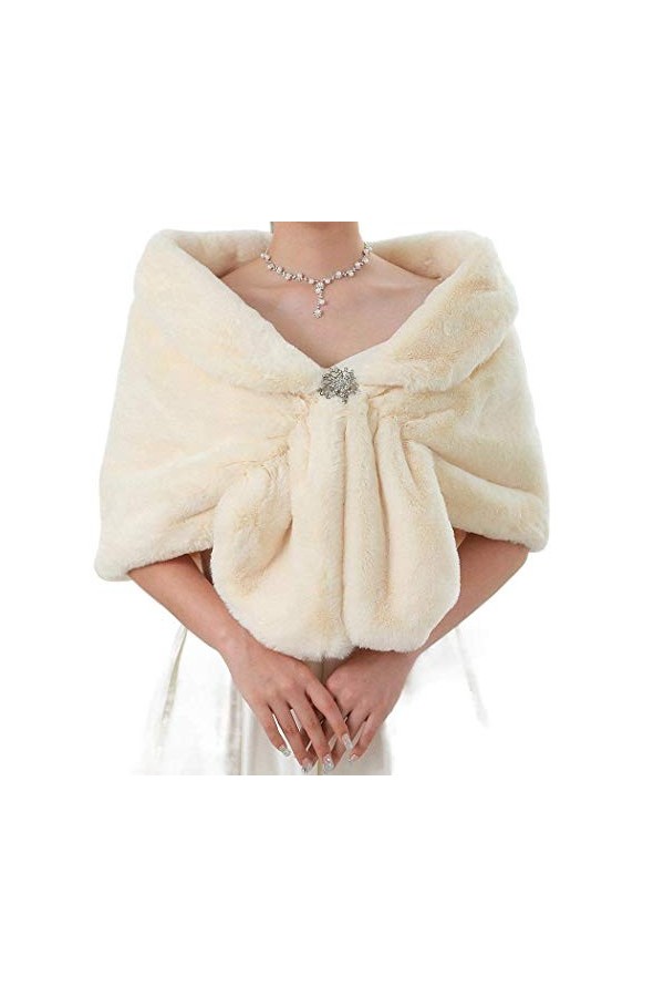 Yean Écharpe de mariée en fausse fourrure pour femme - Noir - taille libre