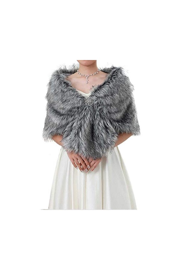 Yean Écharpe de mariée en fausse fourrure pour femme - Noir - taille libre