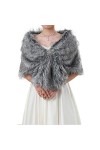 Yean Écharpe de mariée en fausse fourrure pour femme - Noir - taille libre