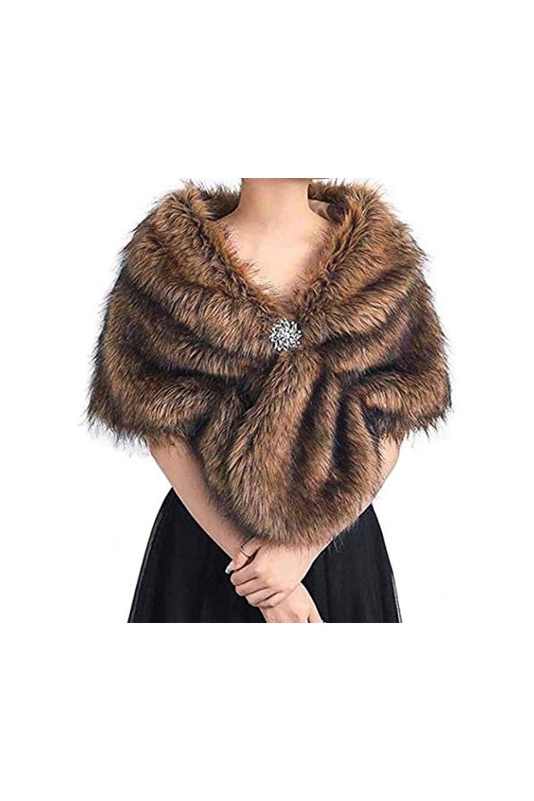 Yean Écharpe de mariée en fausse fourrure pour femme - Noir - taille libre