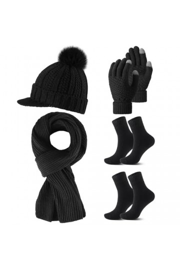 Sinmoe 5 Pièces Ensemble de Bonnet Écharpe Gants en Tricot pour Femme Bonnet en Tricot à Visière Gants Tricotés à Écran Tacti