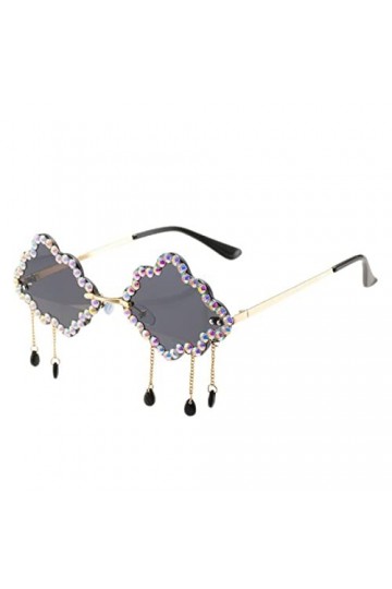 YANGQI Lunettes de soleil tendance avec strass et pampilles pour femme - Design de luxe vintage en métal avec diamant - Noir 