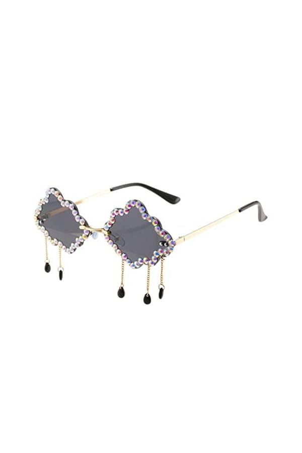 YANGQI Lunettes de soleil tendance avec strass et pampilles pour femme - Design de luxe vintage en métal avec diamant - Noir 