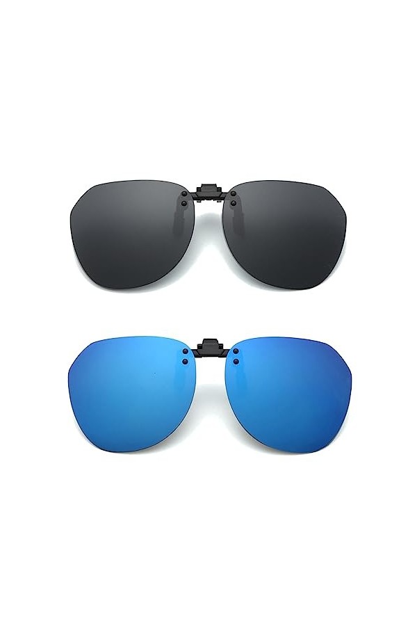 YAMEIZE Lunettes de soleil rondes polarisées à clipser pour homme et femme - Anti-reflet - Protection UV 400 - Lunettes sans