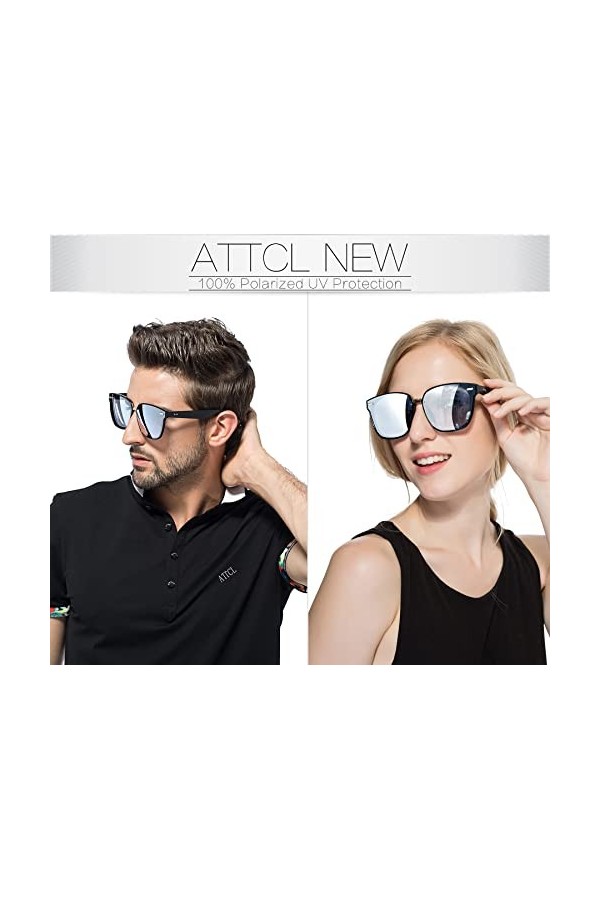ATTCL Mixte Polarisé Lunettes de soleil Garçon Homme UV 100% Protection 555-silver