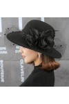 Chapeau bibi à large bord pour femme - En feutre vintage - Avec voile - Pour lhiver - Pour mariage, fête, Noir , Taille M