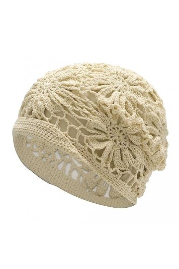 ZLYC Bonnet souple crocheté en coton pour femme - Fait à la main - Motif floral et tête de mort, Taille unique