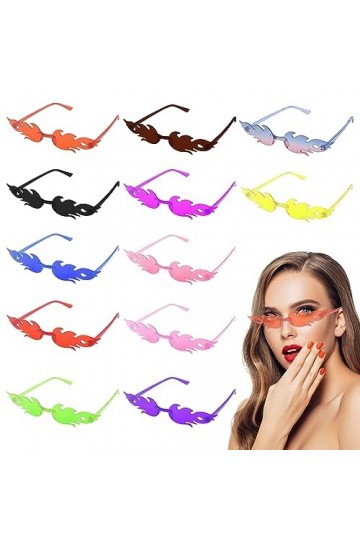 HENGBIRD Lot de 12 lunettes de soleil flammes colorées sans monture en forme de flamme, lunettes de soleil pour bal masqué, d