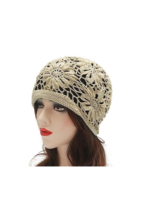 ZLYC Bonnet souple crocheté en coton pour femme - Fait à la main - Motif floral et tête de mort, Taille unique