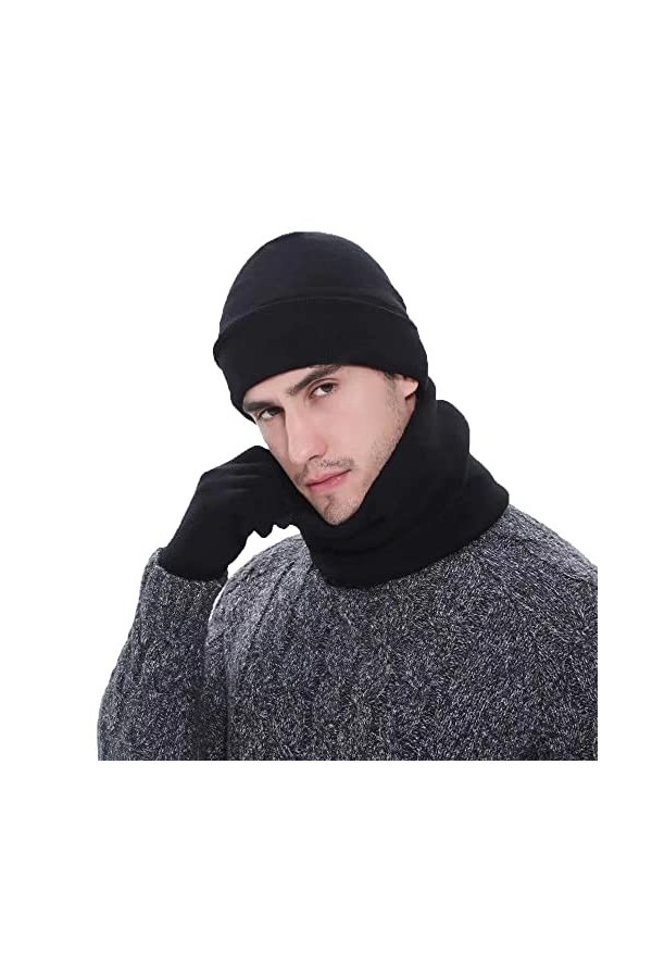 WHIRLGEE Lot de 3 bonnets, gants et écharpe tricotés en laine de cachemire pour garder au chaud, Gris foncé 2., taille unique