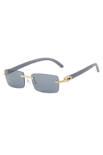 Strass carré Lunettes de Soleil sans Monture dégradé lentille Dames Lunettes de Soleil Vintage Grain de Bois sans Cadre uv400