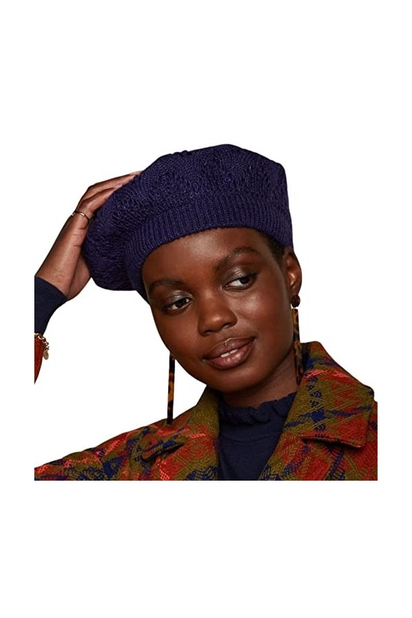 King Louie Bonnet Béret en laine Beret Tosca, 401 Ink Blue, taille unique