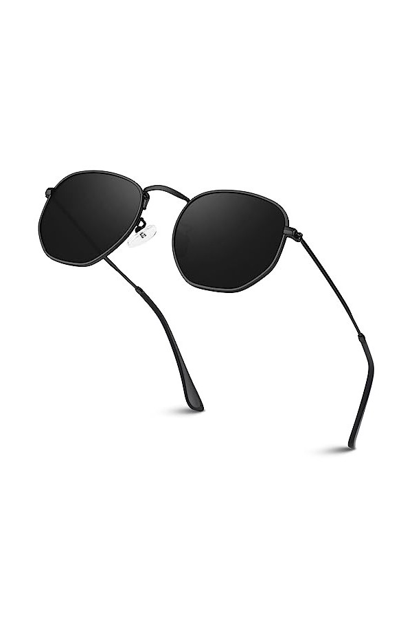 Sunier Lunettes de Soleil Femme Homme Polarisées, Lunettes de Soleil Carrées Tendance pour Femmes, Cadre en Métal Hexagonal U