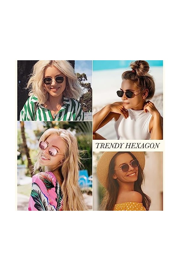 Sunier Lunettes de Soleil Femme Homme Polarisées, Lunettes de Soleil Carrées Tendance pour Femmes, Cadre en Métal Hexagonal U