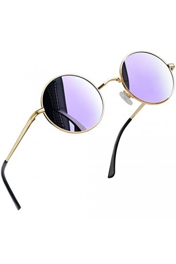 Joopin Lunettes de Soleil Homme Femme Polarisées Ronde Métal Hippie Steampunk Violet