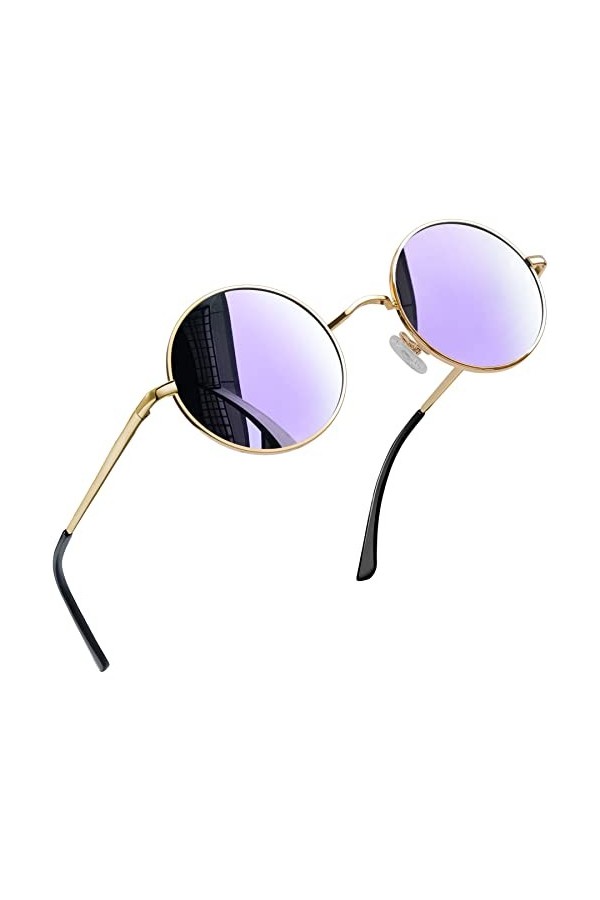Joopin Lunettes de Soleil Homme Femme Polarisées Ronde Métal Hippie Steampunk Violet