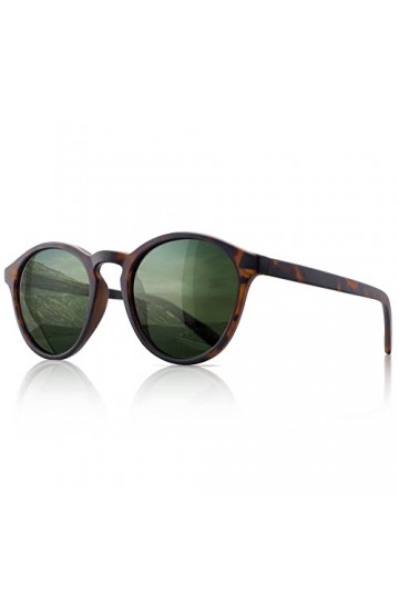 SUNGAIT Lunettes de Soleil Rondes Classiques Unisexes Lunettes de Soleil Polarisées Vintage Style Rétro Protection UV Ambre C