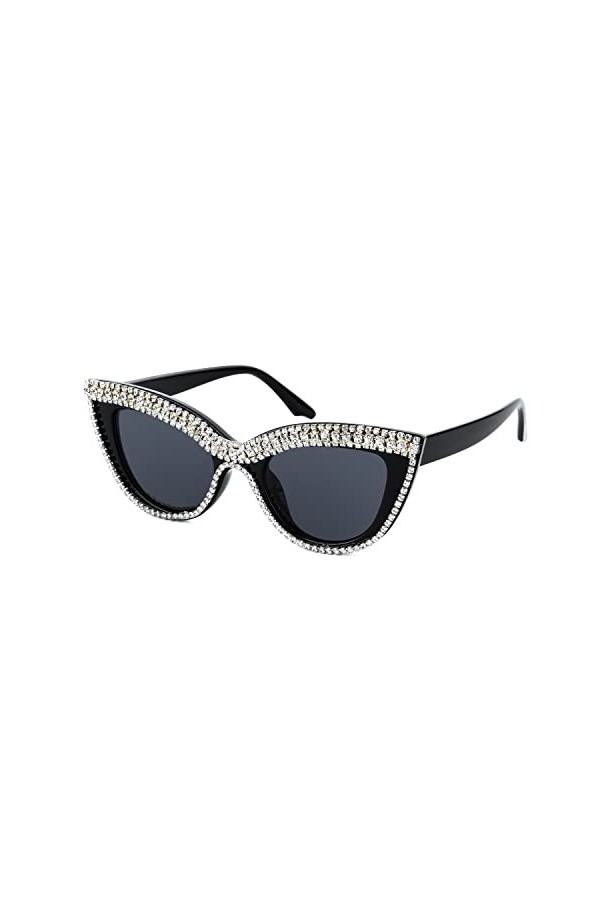 FEISEDY Crystal Lunettes de Soleil Surdimensionnées pour Femmes avec Monture en Strass Lunettes pour Soirée Festive et Concer