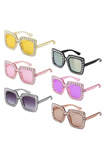 LUTER 6 Paires Lunettes de Soleil Strass, Lunettes de Soleil Strass Femme Mode, Monture Épaisse Lunettes de Soleil en Cristal