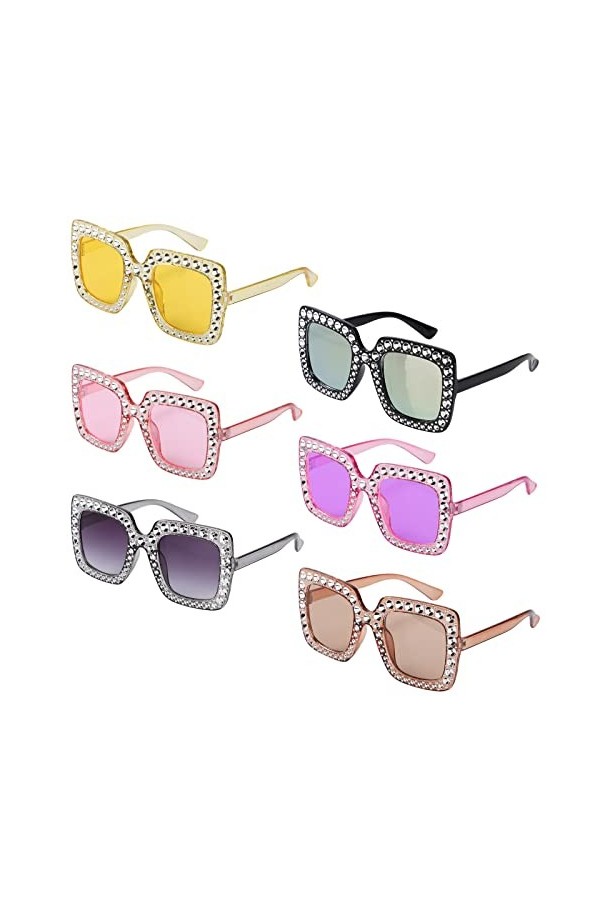 LUTER 6 Paires Lunettes de Soleil Strass, Lunettes de Soleil Strass Femme Mode, Monture Épaisse Lunettes de Soleil en Cristal