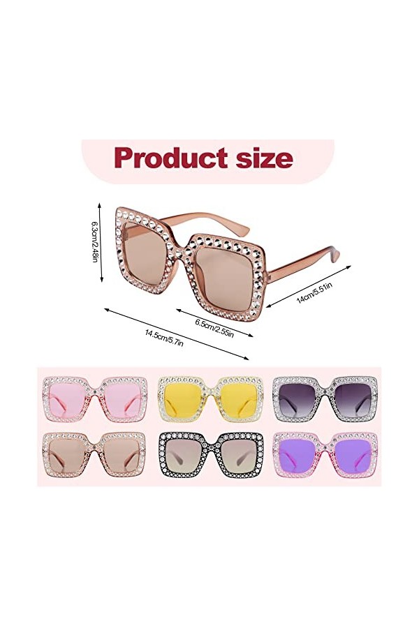 LUTER 6 Paires Lunettes de Soleil Strass, Lunettes de Soleil Strass Femme Mode, Monture Épaisse Lunettes de Soleil en Cristal
