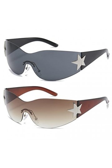 Long Keeper Lunettes de Soleil Sans Monture pour Femme Homme, Lunettes de Soleil Y2k Enveloppant Lunettes Futuriste de Mode a