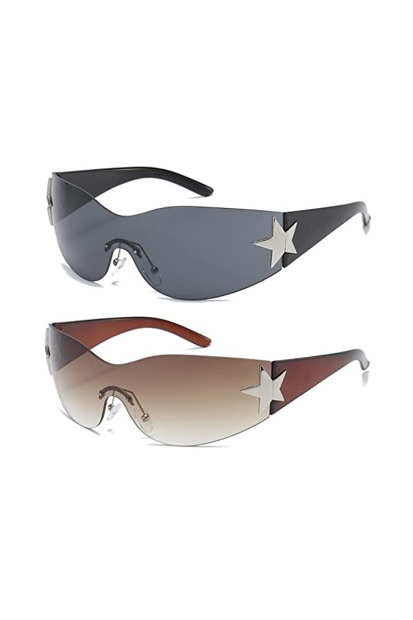 Long Keeper Lunettes de Soleil Sans Monture pour Femme Homme, Lunettes de Soleil Y2k Enveloppant Lunettes Futuriste de Mode a