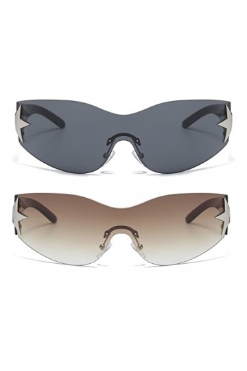 Long Keeper Lunettes de Soleil Sans Monture pour Femme Homme, Lunettes de Soleil Y2k Enveloppant Lunettes Futuriste de Mode a