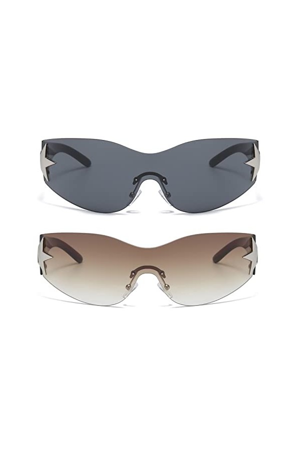 Long Keeper Lunettes de Soleil Sans Monture pour Femme Homme, Lunettes de Soleil Y2k Enveloppant Lunettes Futuriste de Mode a