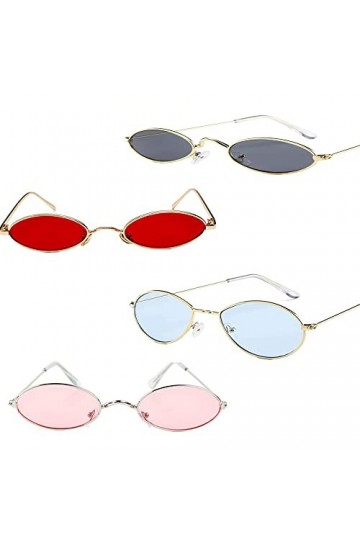 Lunettes de Soleil, 4 Paires Soleil Ovales Multicolores, Lunettes Ovales Classiques, Hippie Costume Lunettes, Soleil Multicol
