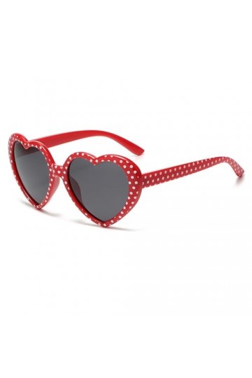 YUELUQU Lunettes de soleil en forme de cœur pour homme et femme - Polarisées - Style vintage des années 90, Pois rouges.