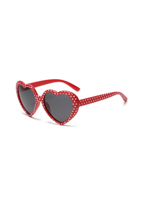 YUELUQU Lunettes de soleil en forme de cœur pour homme et femme - Polarisées - Style vintage des années 90, Pois rouges.