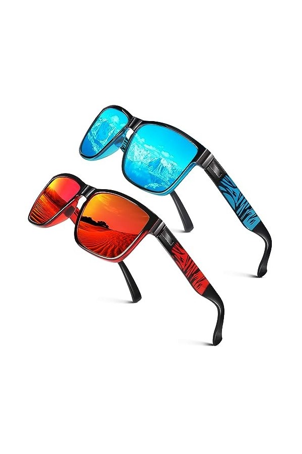 LINVO Lunettes de Soleil Homme Femme Polarisées Lunettes de soleil de Conduite 100% Protection UV Carrés