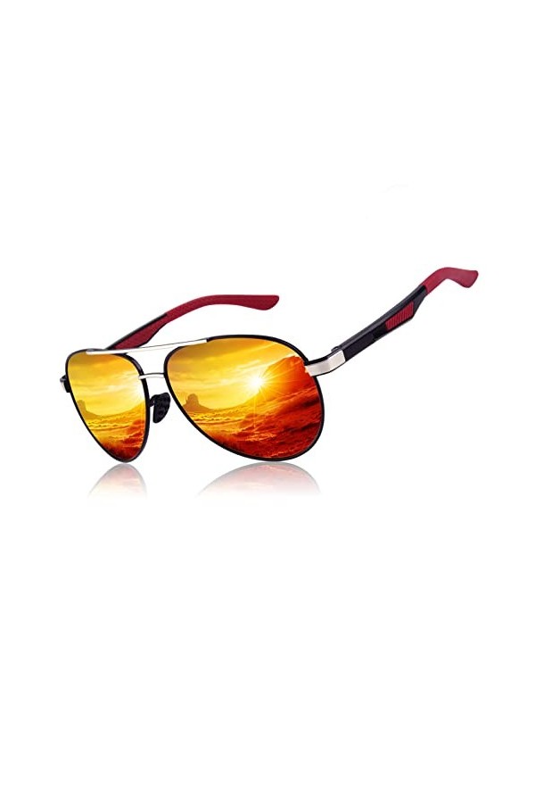 CGID Lunettes de soleil Homme polarisées Pilote, Al-Mg Monture en Métal Aviateur Protection UV400