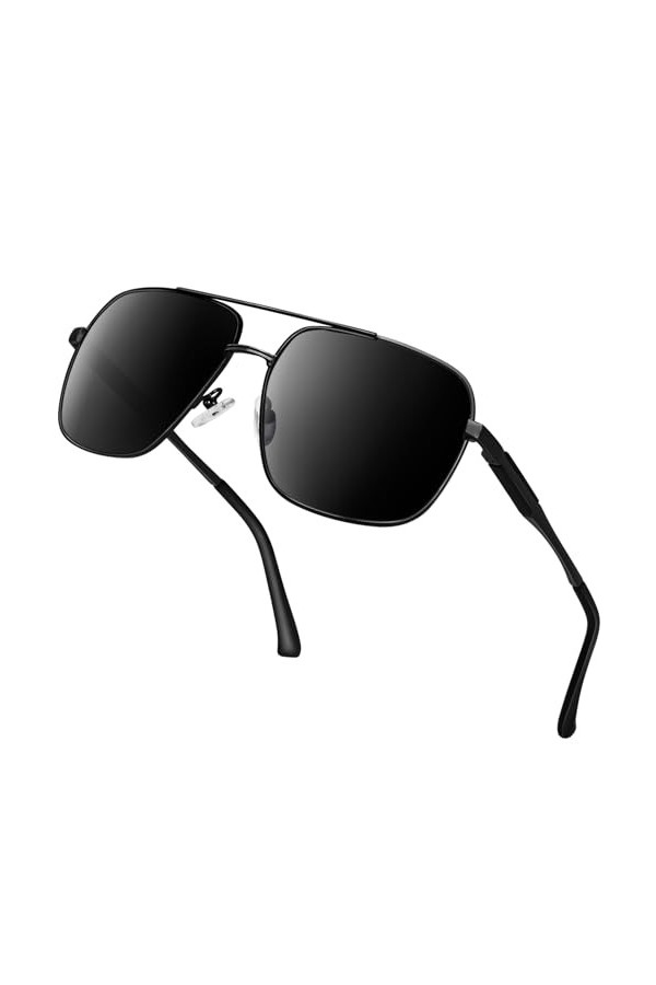 KANASTAL Lunettes de Soleil Polarisées pour Homme et Femme Classique Lunette de Soleil Rectangulaire Alliage Al-Mg Premium Ré