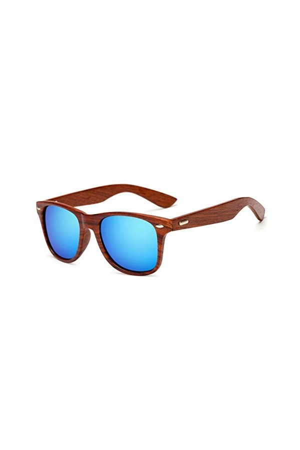 Long Keeper Lunettes de Soleil pour Homme et Femmes, Lunettes de Soleil en Bois Miroir Protection UV400 avec Étui à Lunettes,
