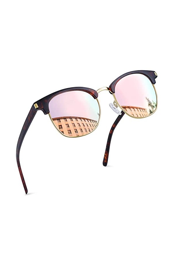 Joopin Mode et Classique Lunettes de Soleil Femme Polarisée Demi-Cerclée et Lunette de Soleil Rose UV400 Effet Miroir pour Vo