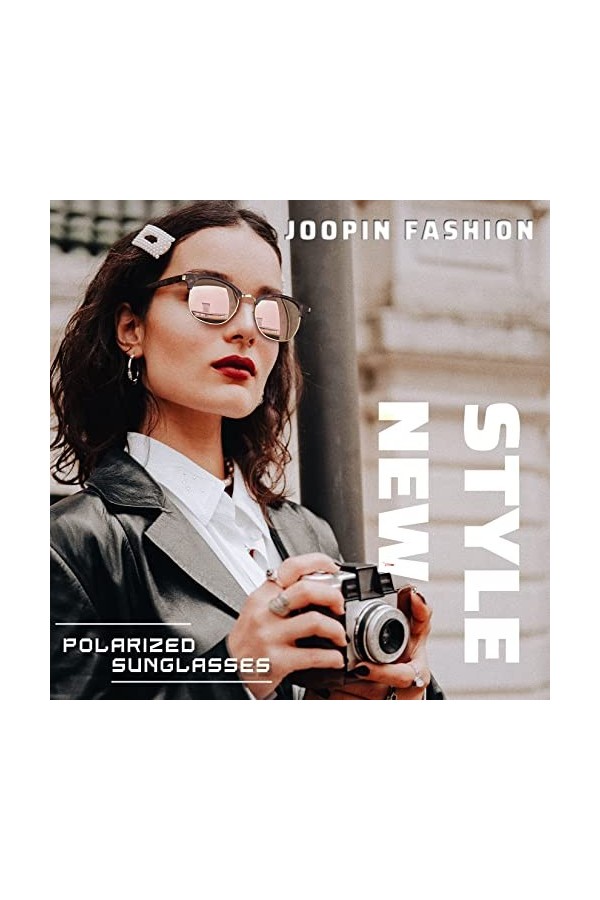 Joopin Mode et Classique Lunettes de Soleil Femme Polarisée Demi-Cerclée et Lunette de Soleil Rose UV400 Effet Miroir pour Vo